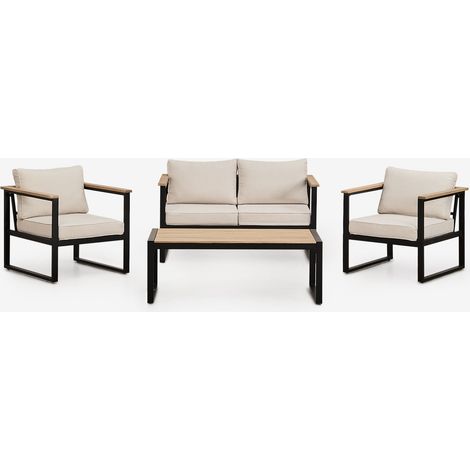 Set da giardino con divano a 2 posti, 2 poltrone e tavolino in alluminio e legno di acacia Lipov. SKLUM            