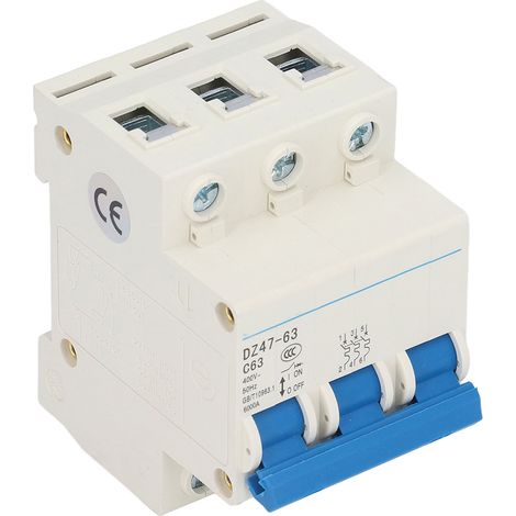 Disjoncteur miniature triphasé, disjoncteur CA, montage sur rail, 400 V, 63 A, pouvoir de coupure 4 500 A/6 000 A, usage général (1/5)