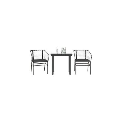 Ensemble à manger de jardin et coussins 3 pcs noir rotin verre (1/5)