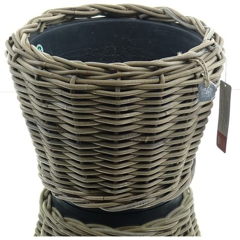 VAN DER LEEDEN DRYPOT® Rattan Pflanzkübel Grau Ø 36 cm - Sylter Körbe (1/4)