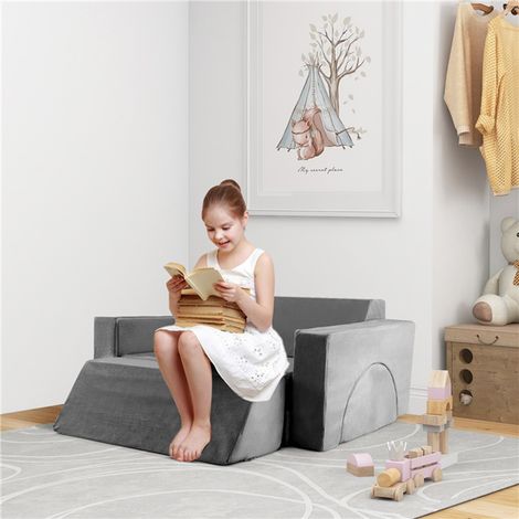 Canapé Enfants 8 Pièces avec Combinaisons Multiples Fauteuil Convertible en Tissu Shédine avec Housse Amovible pour 12 Mois+ Gris (1/2)