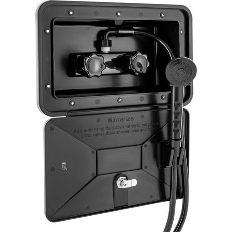Douche extérieure camping avec interrupteur chaud/froid – Tuyau 4,92 pieds – Installation murale pour camping-car et caravane – Résistante aux UV (1/5)