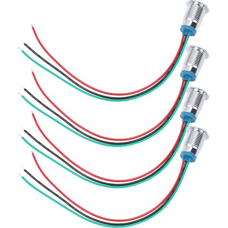 Lot de 4 voyants LED étanches à anode commune pour composants de contrôle industriel, 12 mm, 110-220 V, rouge et vert.
