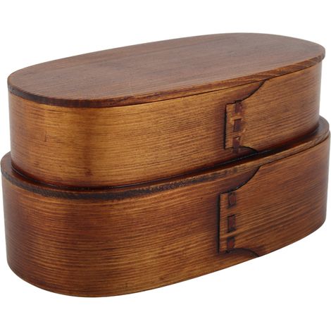 Japanische, bemalte Bento-Box aus Holz, Set mit Essensbehältern für Schüler und Berufstätige, 19 x 10 x 9,5 cm (1/5)