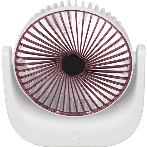 Ventilateur de bureau rechargeable, petit, silencieux et portable, alimenté par batterie USB, 3 vitesses, ventilation puissante, idéal pour les étudiants et les résidences étudiantes (rouge). (1/5)