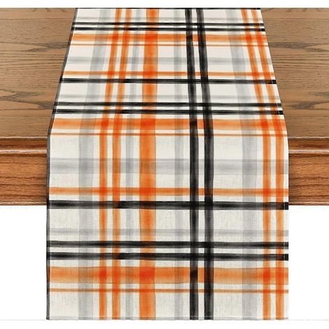 Chemin de table automnal à carreaux orange et noir, décoration de table pour Halloween, cuisine et salle à manger, pour une fête à la maison ou en extérieur, 33 x 122 cm (13 x 48 pouces), orange/noir, (1/5)