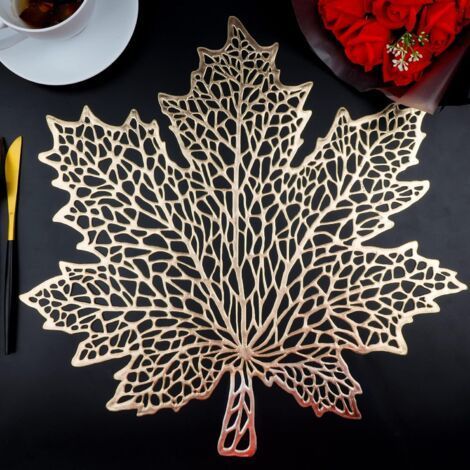 Napperons feuille d'or pour table à manger ensemble de 6 napperons métalliques en vinyle pressé évider napperons feuille d'érable (1/5)