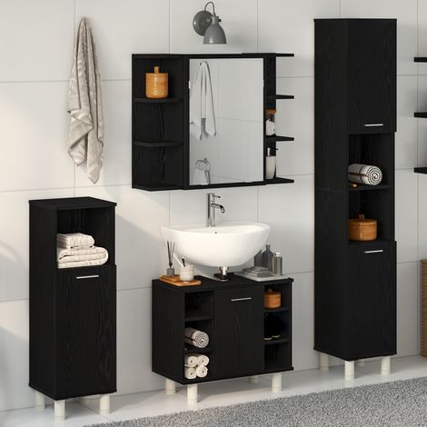 Badezimmermöbel-Set mit Regal 4 pcs Schwarz 30 x 30 x 179,5 cm
