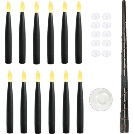 12 Bougies Flottantes LED Noires avec Baguette Magique, Bougies Suspendues Sans Flamme Halloween, Sans pince – 16 cm (1/5)