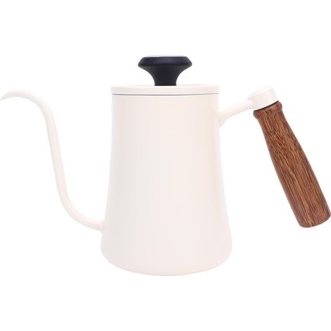 Cafetière de 600 ml, en acier inoxydable 304, avec thermomètre, poignée en bois et long bec verseur, de couleur blanche. (1/5)