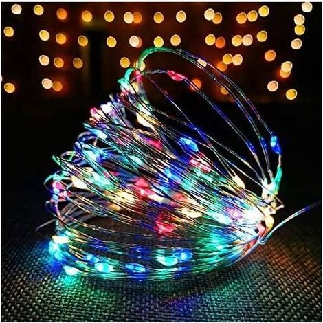 Guirlande lumineuse LED en fil de cuivre 100 LED avec port USB 10 m avec télécommande 8 programmes pour fête, Noël, Halloween, mariage, fête (multicolore) [Classe énergétique A+] (1/5)