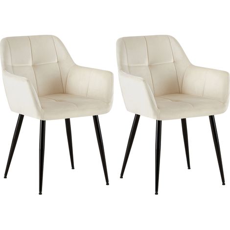 Lot de 2 chaises de salle à manger design retro coutures décoratives en carrées assise en velours crème 100001533 (1/5)