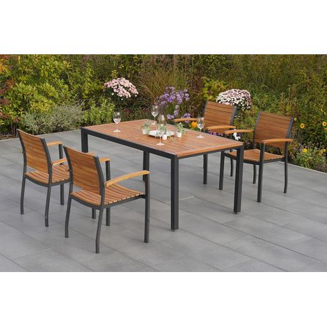 Santorin Set 5tlg 4 Sessel Tisch 150x90cm Alu/Akazie