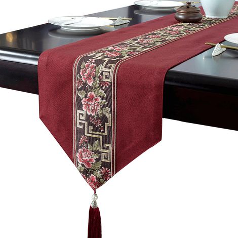 Chemin de table style chinois, drapeau de table style chinois, drapeau de table basse style chinois, nappe à rayures longues, nappe à thé, serviette, drapeau de lit d'hôtel, serviette de lit (1/5)