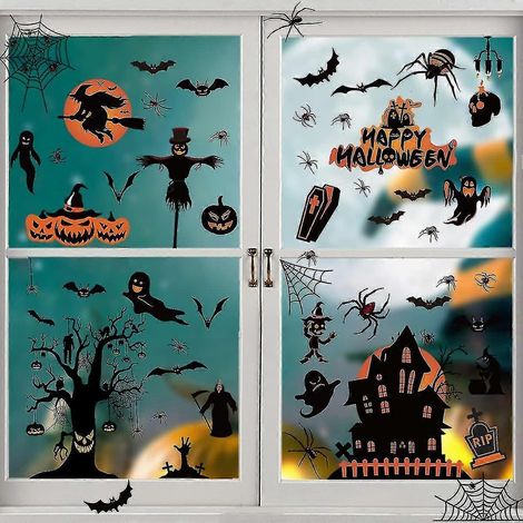 8 láminas de pegatinas de doble cara para ventanas de Halloween, pegatinas de Halloween para ventanas, decoración de ventanas de Halloween, pegatinas estáticas de Halloween, pegatinas de pared de Hall (1/5)