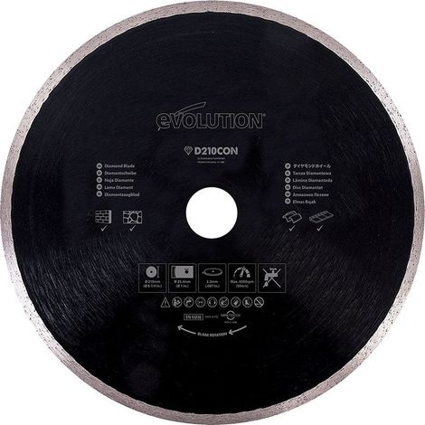 Evolution – Disque diamant 210mm – Alésage 25,4mm – Pour scie à onglet et scie sur table – Coupe précise béton et pierre naturelle