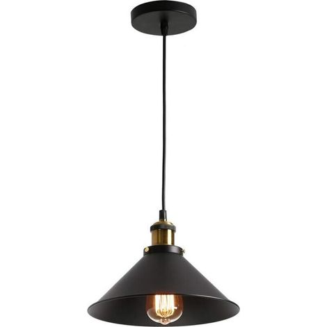 26cm Vintage Lustre Suspension industrielle Lampe de Plafond Abat-Jour Noir (1/4)