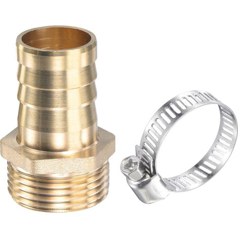 Raccord Cannelé Laiton Tuyau Droit 25mm x G1 Mâle Filetage Tuyau Connecteur avec Acier Inoxydable Tuyau Pince Paquet de 1 (1/5)