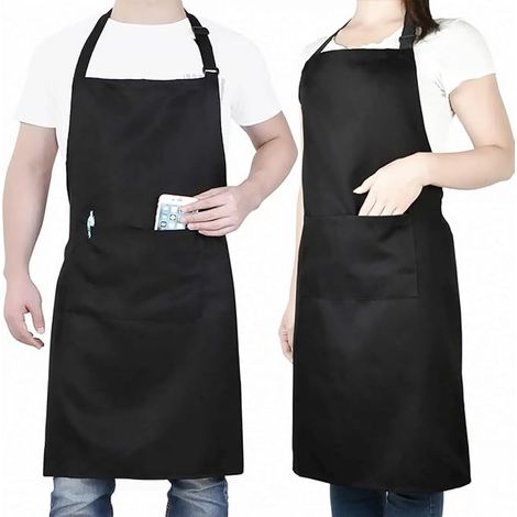Set mit 2 verstellbaren Unisex-Schürzen mit 2 dicken Taschen für Küche, Restaurant und Café (1/4)