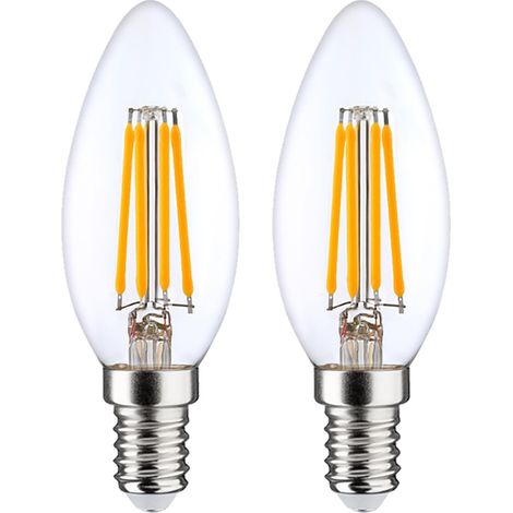 2er-Pack LED-Filamentkerzenlampen E14, 4 W (entspricht 40 W), 470 lm, 2700 K, 25.000 h, SevenOn Premium