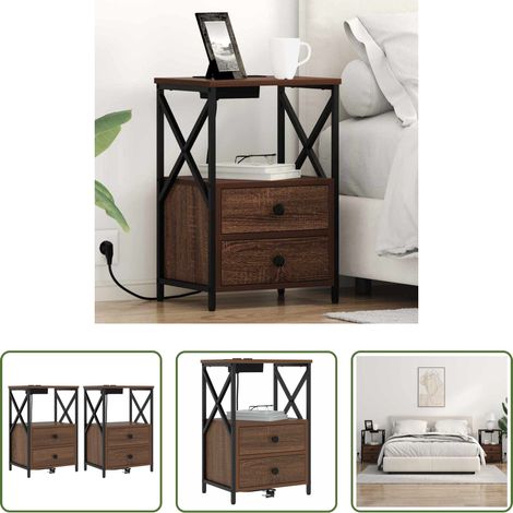 Nachttisch 2 Stück - Nachttisch 2 pcs Braun Eichen-Optik 40 x 31 x 60 cm (1/5)
