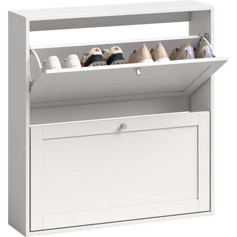 Meuble à chaussures blanc 8 paires 80x20x84 cm étroit (1/5)