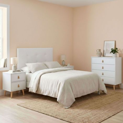 Juego Muebles de Dormitorio Matrimonio Cabecero, 2 mesitas y Cómoda Blanco 135-150 cm