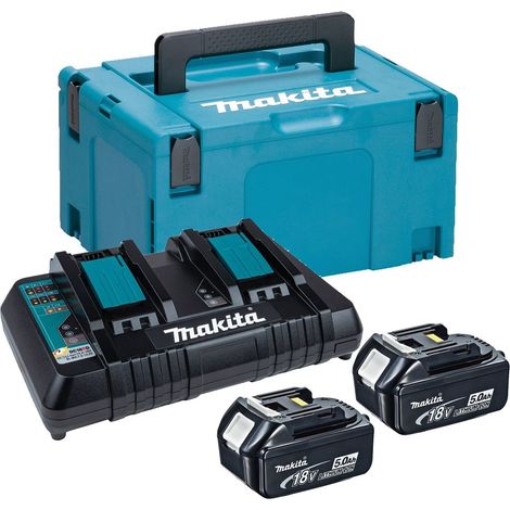 Makita BL1850 18v 2 x 5.0ah Lithium Batteries DC18RD Dual Port Charger + Makpac (1/3)