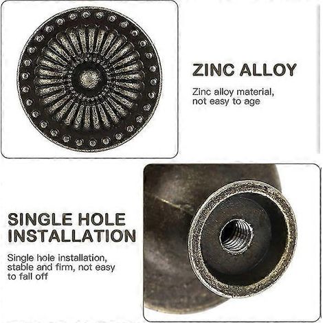 Ensemble de 4 boutons de commode vintage en bronze - Poignée ronde en alliage de zinc massif de 24 mm de diamètre pour armoires et meubles (1/3)