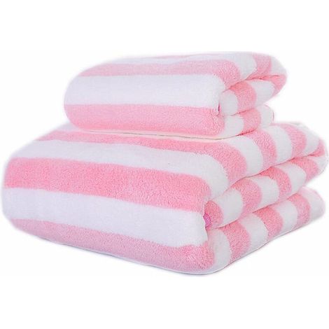 Badetuch-Set aus Korallensamt, schnelltrocknendes Strandtuch, 2-teiliges Set, Hellrosa