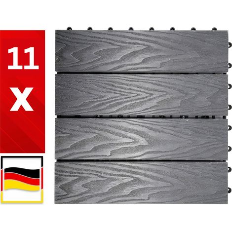X 11 Dalles terrasse WPC 30x30 cm Gris - Lot de 11 - Effet 3D (1/5)