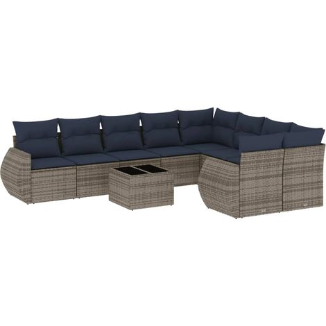 Maison Exclusive - 10-teiliges Gartensofa-Set mit Kissen, grau, P (1/5)