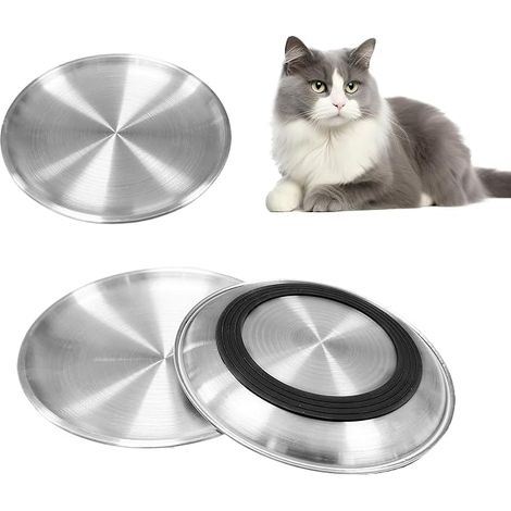 Cat Bowls, Stainless Steel Cat Bowls with Rubber Base Flat Bowl (17cm) (1/3)