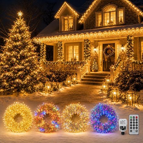 Guirlande lumineuse rideau d'extérieur, 100M longue guirlande lumineuse avec Adapteur Alimentation lumières d'arbre de Noël couleur changeante guirlande lumineuse extérieure avec télécommande (1/5)