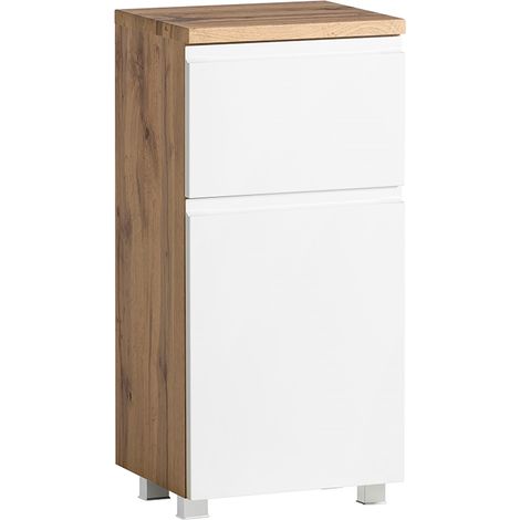 Badezimmer Unterschrank 40cm in Wotan Eiche Nb. mit weiß matt VASTO-03-WHITE, B/H/T ca. 40/79/35 cm (1/5)