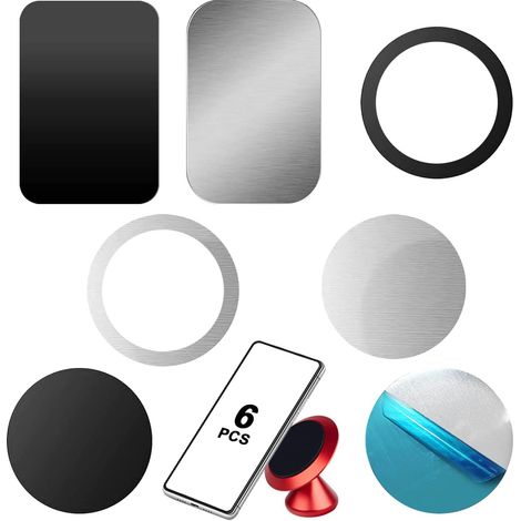 Plaque Métallique Rond - 0,5 mm - Pour Support Téléphone Magnétique - Compatible Tous Supports Magnétiques - 6 Pièces (1/5)