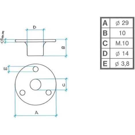 RONDELLA PER MOBILI Ø mm 30 M10 - foro viti mm 3,8