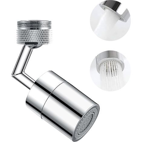 Aérateur de robinet d'évier pivotant à double fonction - Tête de pulvérisation à 2 débits - Extension de robinet flexible pour cuisine/salle de bain - Lavage du visage, gargarisme, douche oculaire (1/5)