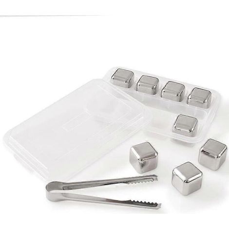 Pierres à glaçons réutilisables en acier inoxydable Newk, ensemble de 8 glaçons avec pince à glaçons et bac à glaçons (ensemble de 8 pièces) (1/5)