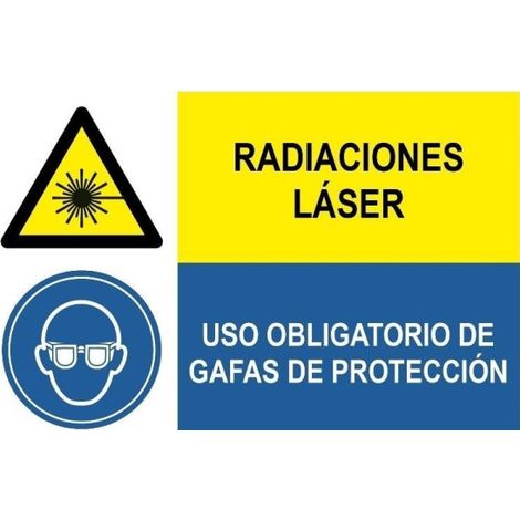 Señal combinada Radiaciones láser Uso obligatorio de gafas SEKURECO PVC Blanco 0.7 mm