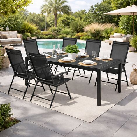 7tlg Gartenmöbel Set Alu Polywood 160x90cm Anthrazit/Grau-M726867+6xM116001