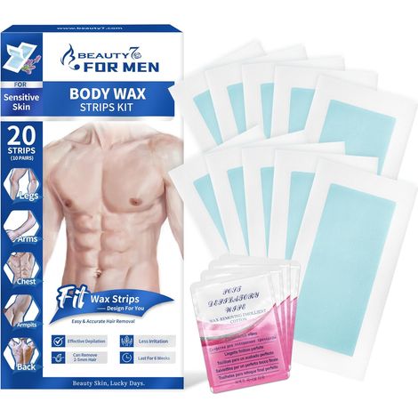 Bande de Cire Homme pour Corps Épilation 20 Bandes de Cire Froide + 4 Après L'épilation Lingettes Epilation Homme 3 Secondes pour Une Épilation Rapide (1/5)