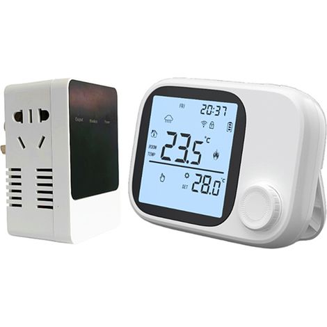 Thermostat de chaudière WIFI Tuya avec prise, noir, écran LCD, contrôle par bouton rotatif