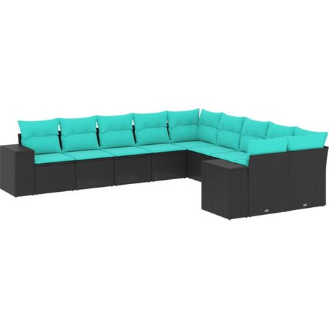 Maison Exclusive - 10-teiliges Gartensofa-Set mit Kissen, schwarz