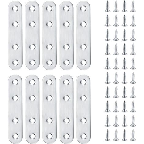 20 Stück flache Metallwinkel, Metallwinkel, flache Edelstahlverbinder, flache Eckwinkel, flache gerade Befestigungswinkel, Montagefüße für Stühle und Holzmöbel (80 x 17 mm) (1/5)