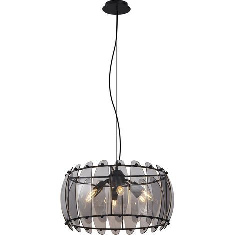 Design-Pendelleuchte Schwarz mit Rauchglas Rund 6-flammig - Mochan