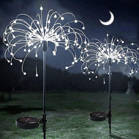 Lampes Solaires Exterieures, 150 LED Feu d'artifice Solaire, Lumières Solaires de Jardin, DIY Solar Outdoor Firework Lights Décoration Étanche pour Pelouse Mariage Allée Noël(Blanc) (1/5)