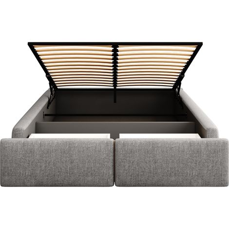 Letto imbottito a piattaforma 140x200 cm grigio con contenitore idraulico e 2 cassetti (1/5)