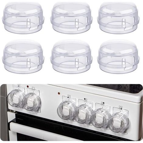 6 piezas de cubiertas de seguridad para cocina, protectores de botones de cocina, cubiertas para botones de estufa, protecciones de botones de sartén con cerraduras de seguridad para bebés (blanco) (1/4)