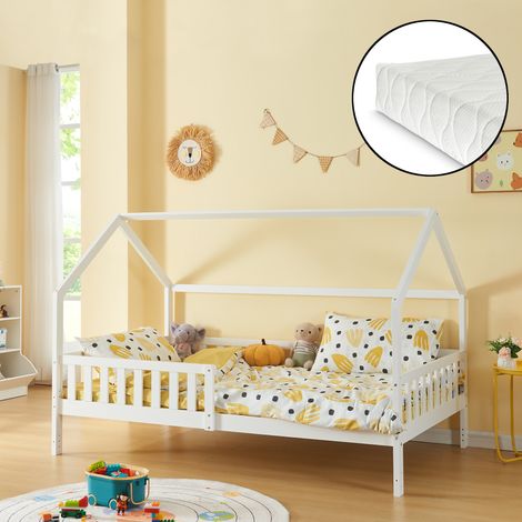 Hausbett mit Matratze Ydre 120x200 cm Weiß Kiefernholz [en.casa]